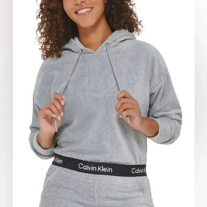 Calvin Klein Performance Women's Logo Elastic Long-Sleeve Pullover Velour Hoodie